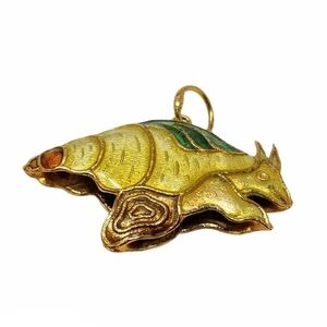 Cloisonne Enamel Snail Shell Pendant Animal Yellow Green Jewelry Hallow